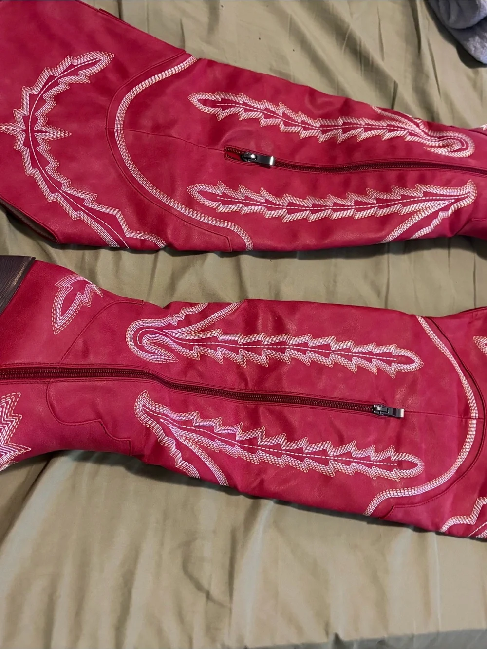 Nasty Gal Red Embroidered Over-the-Knee Western Boots